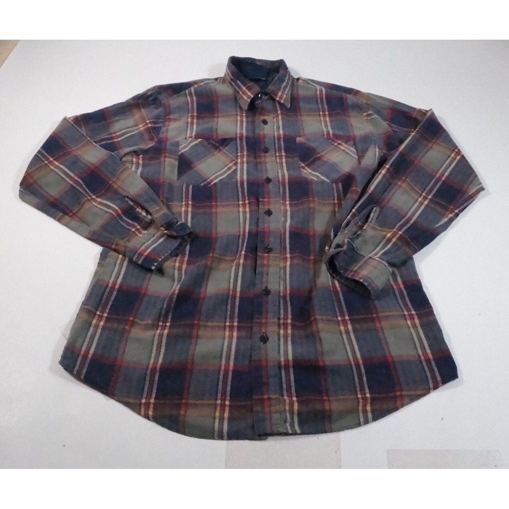 Towncraft Flannel Shirt Mens Large Tall Blue Vintage 90s Plaid Long Sleeve